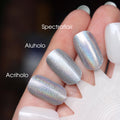 Holographic nail polish on a swatch wheel